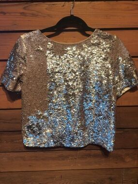 Ark & Co Gold Sequin Short Sleeve Crop Top